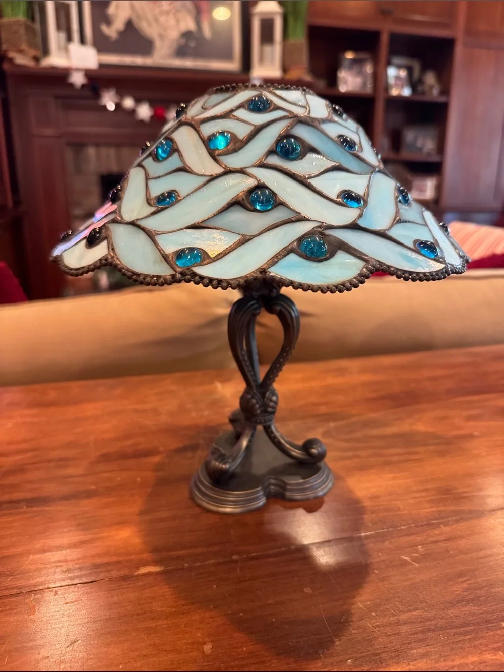 PartyLite Spring Water Stained Glass Shade Candle Holder Brass Base Retired